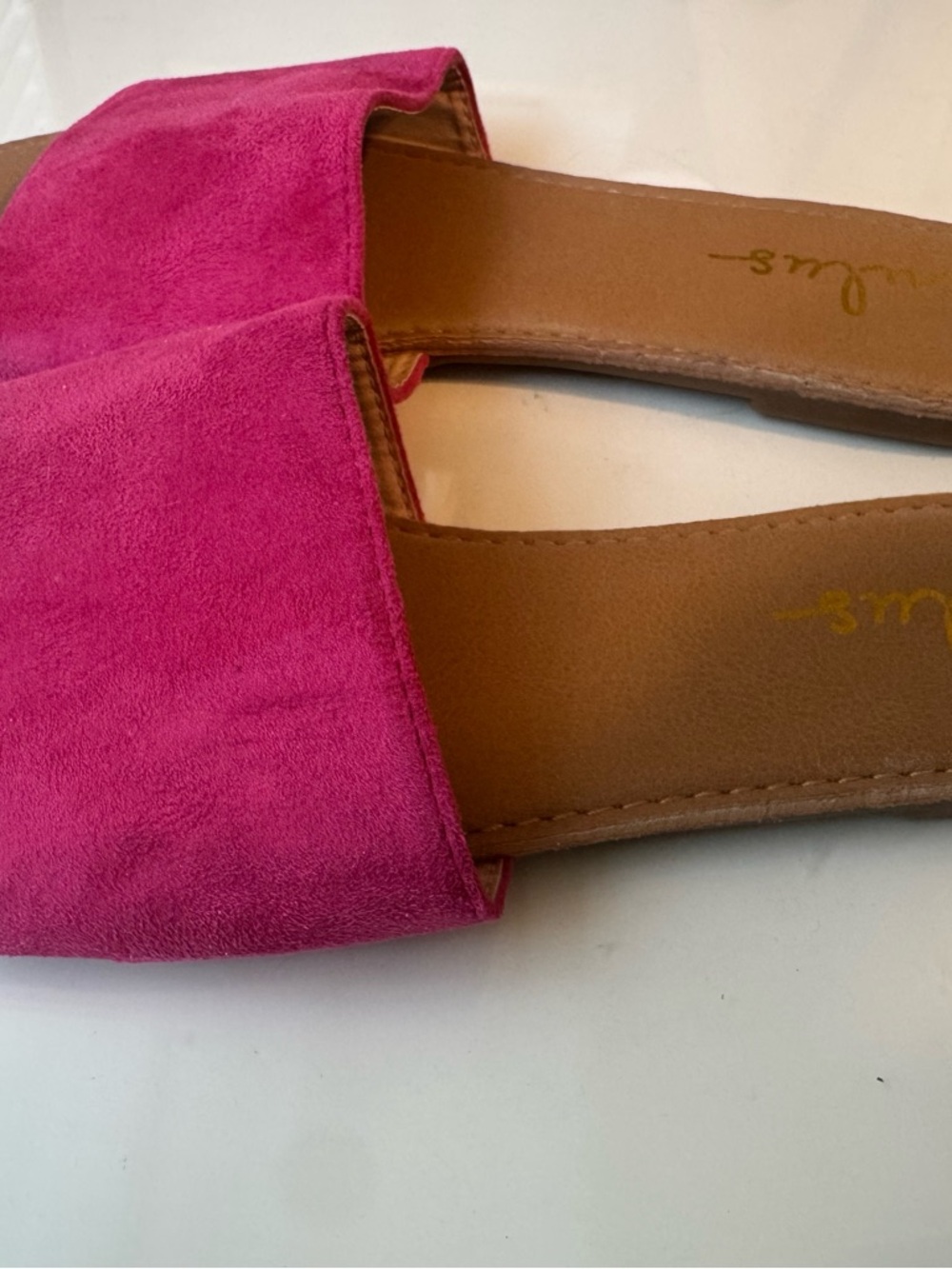 Lulu's Raspberry Pink Suede Wide-Band Slide Sandals - Picture 3 of 5
